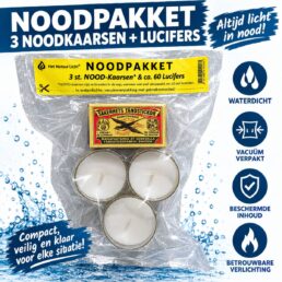 NOODPAKKET 3 NOOD-Kaarsen met lucifers NOODPAKKET 3 NOOD-Kaarsen met lucifers